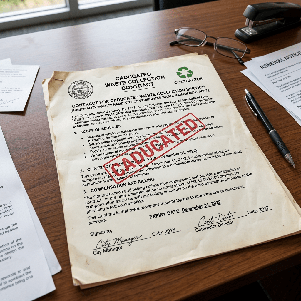 Expired municipal waste collection contract for Springfield, marked EXPIRED, expiring December 31, 2022